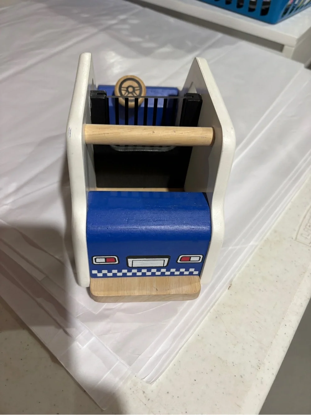 Pottery Barn Wooden Blue and White Police Toy Van for Kids